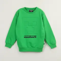 MINECRAFT - Poleron Cerrado Niño Creeper Relieve Emboss Verde
