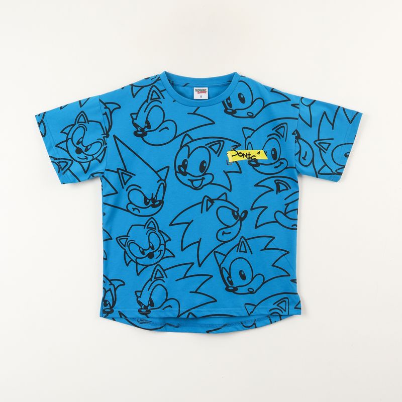 SONIC - Polera Manga Corta Niño Full Print Faces Azul Sonic