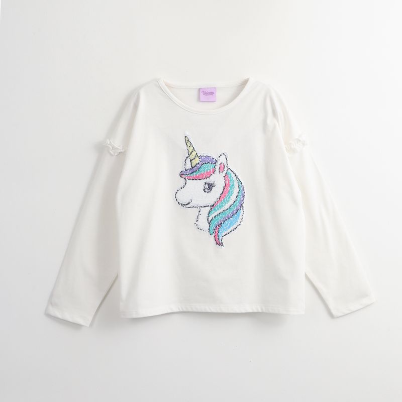 DISNEY - Polera Manga Corta Niña Lentejuelas Blanco Unicornio