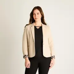 LORENZO DI PONTTI - Blazer Beige con Puños Animal Print