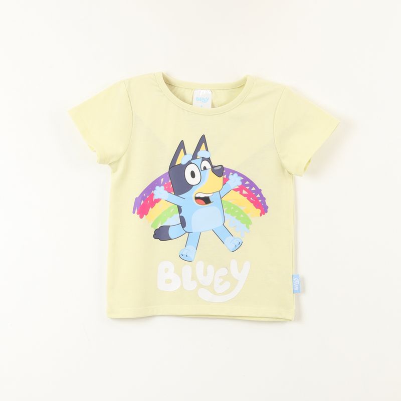 BLUEY - Polera Manga Corta Niña Arcoiris Verde Bluey
