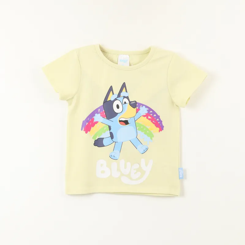 BLUEY - Polera Manga Corta Niña Arcoiris Verde Bluey