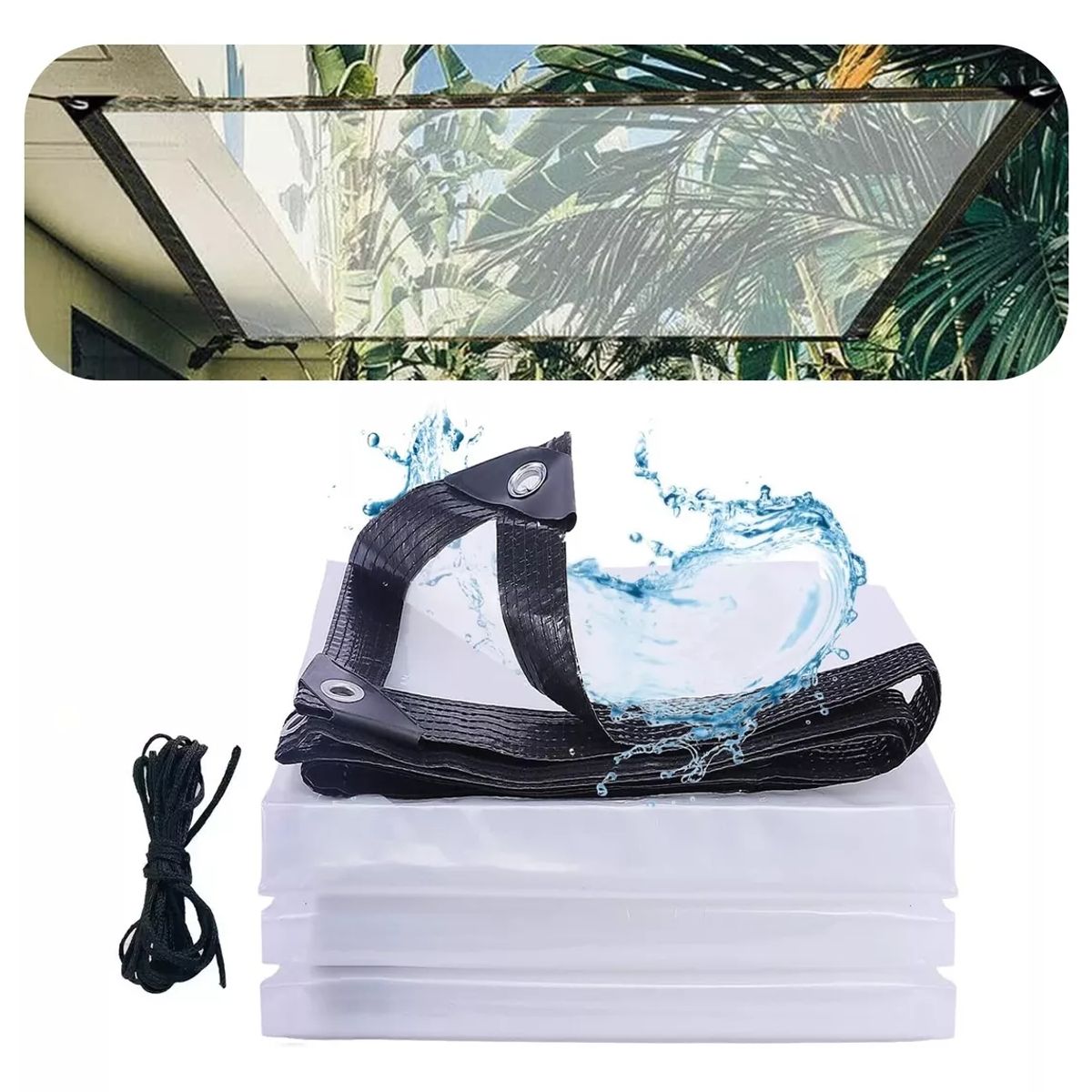 ATURE - 2×6mts Lona Transparente Resistente Impermeable +10m Cuerda