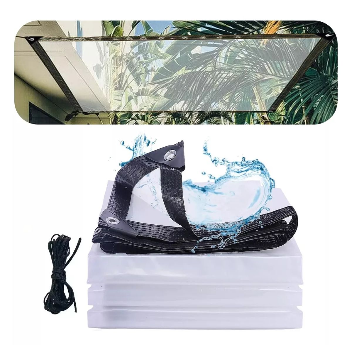 ATURE - 2×6mts Lona Transparente Resistente Impermeable +10m Cuerda