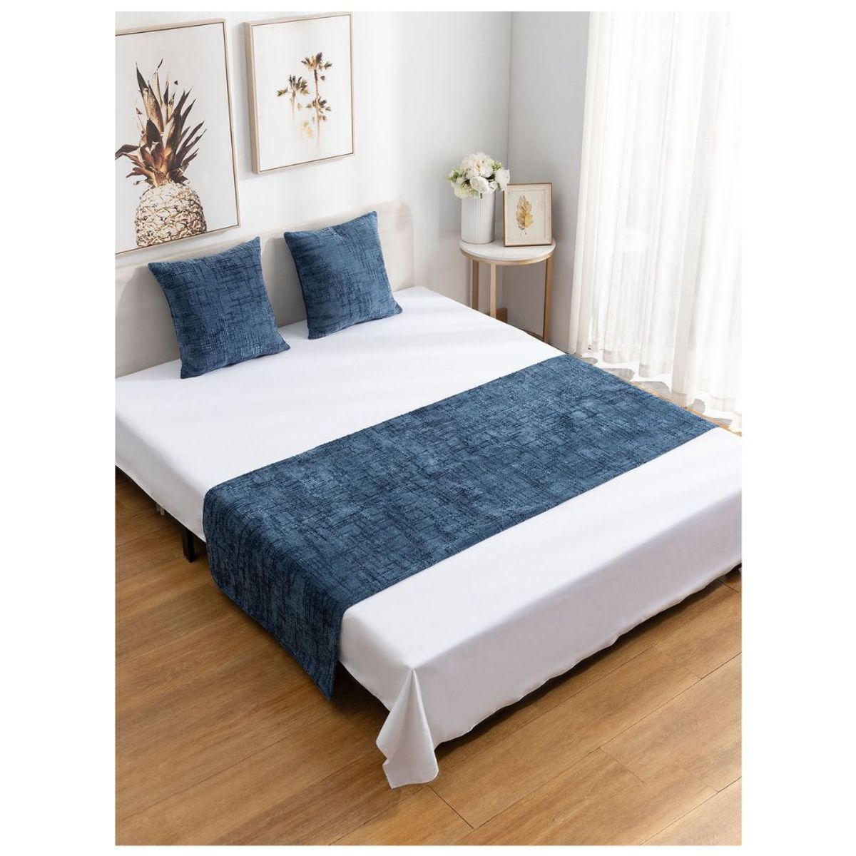 GENERICO - Set De Piecera + 2 Fundas Chenille 2 Plazas/King - Azul