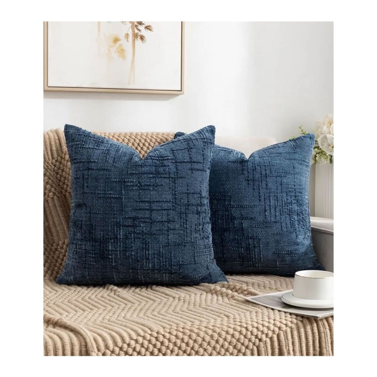 GENERICO - Set De Piecera + 2 Fundas Chenille 2 Plazas/King - Azul