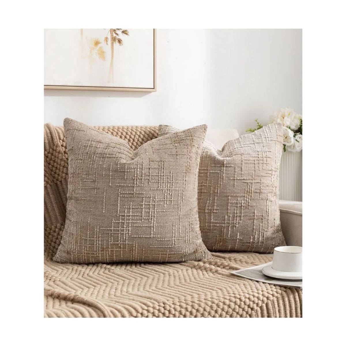 GENERICO - Set De Piecera + 2 Fundas Chenille 2 Plazas/King - Café