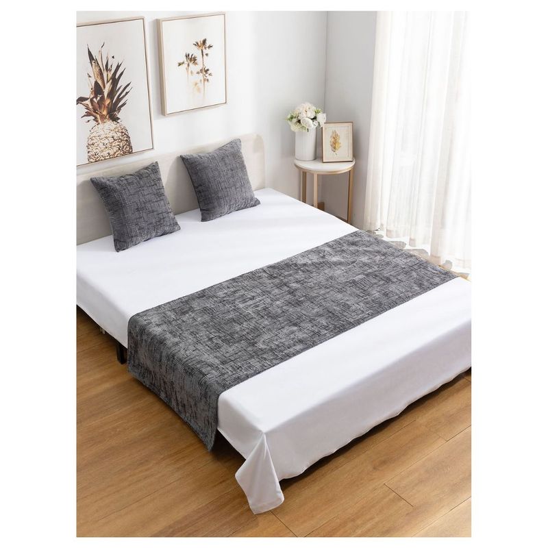 GENERICO - Set De Piecera + 2 Fundas Chenille 2 Plazas/King - Gris
