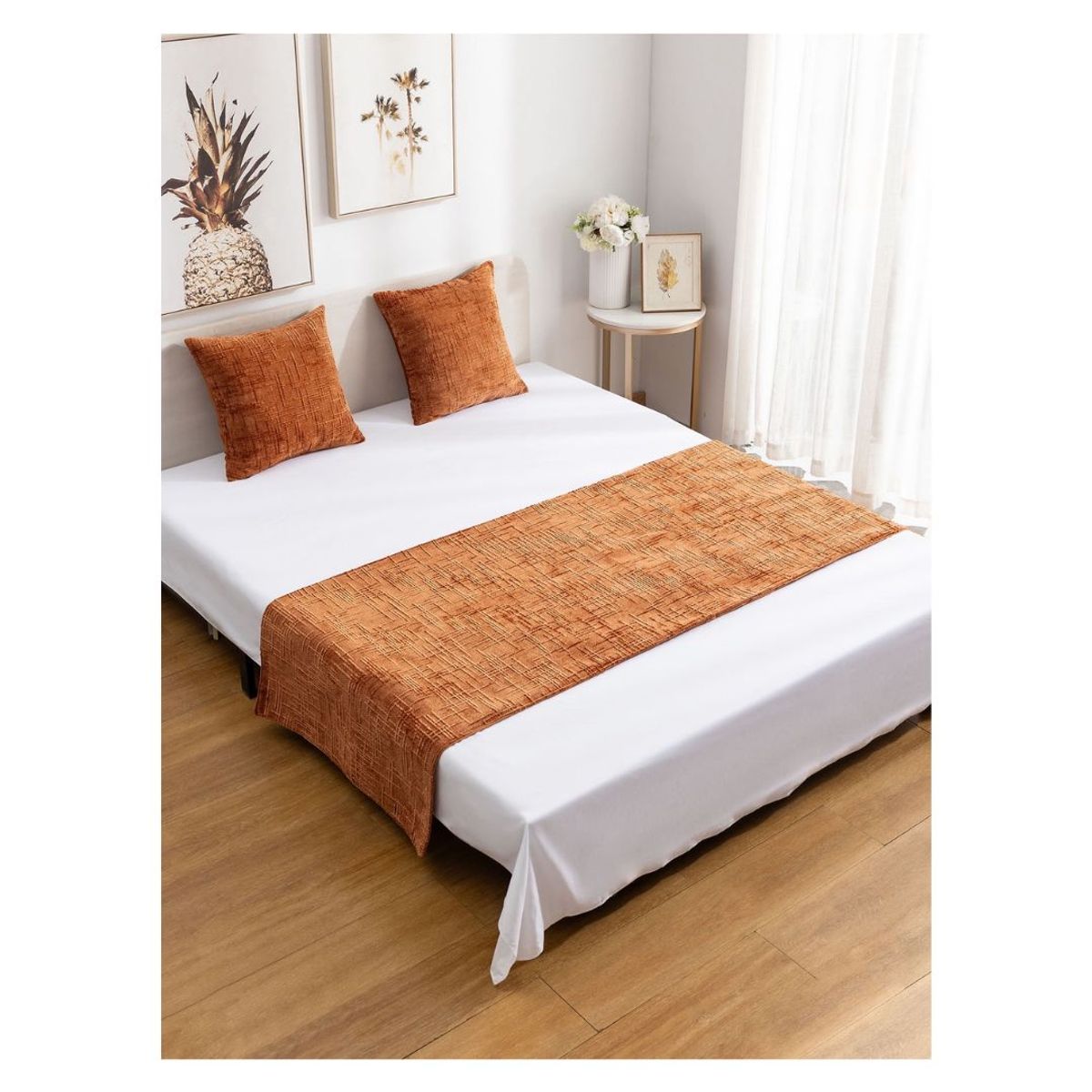 GENERICO - Set De Piecera + 2 Fundas Chenille 2 Plazas/King - Naranjo