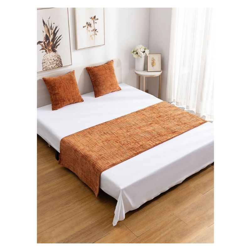 GENERICO - Set De Piecera + 2 Fundas Chenille 2 Plazas/King - Naranjo