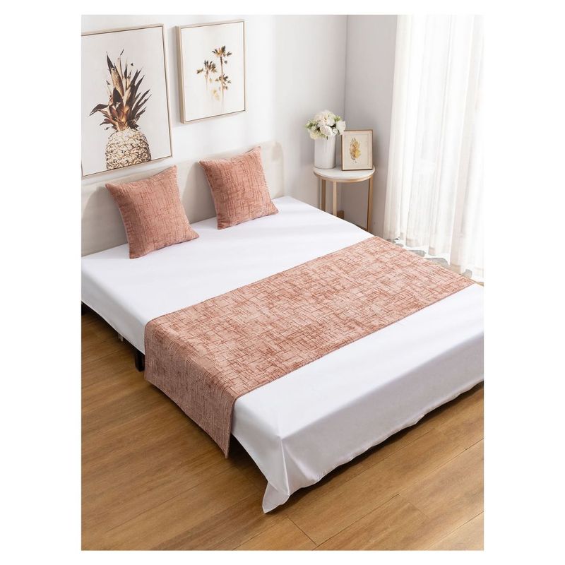 GENERICO - Set De Piecera + 2 Fundas Chenille 2 Plazas/King - Rosado