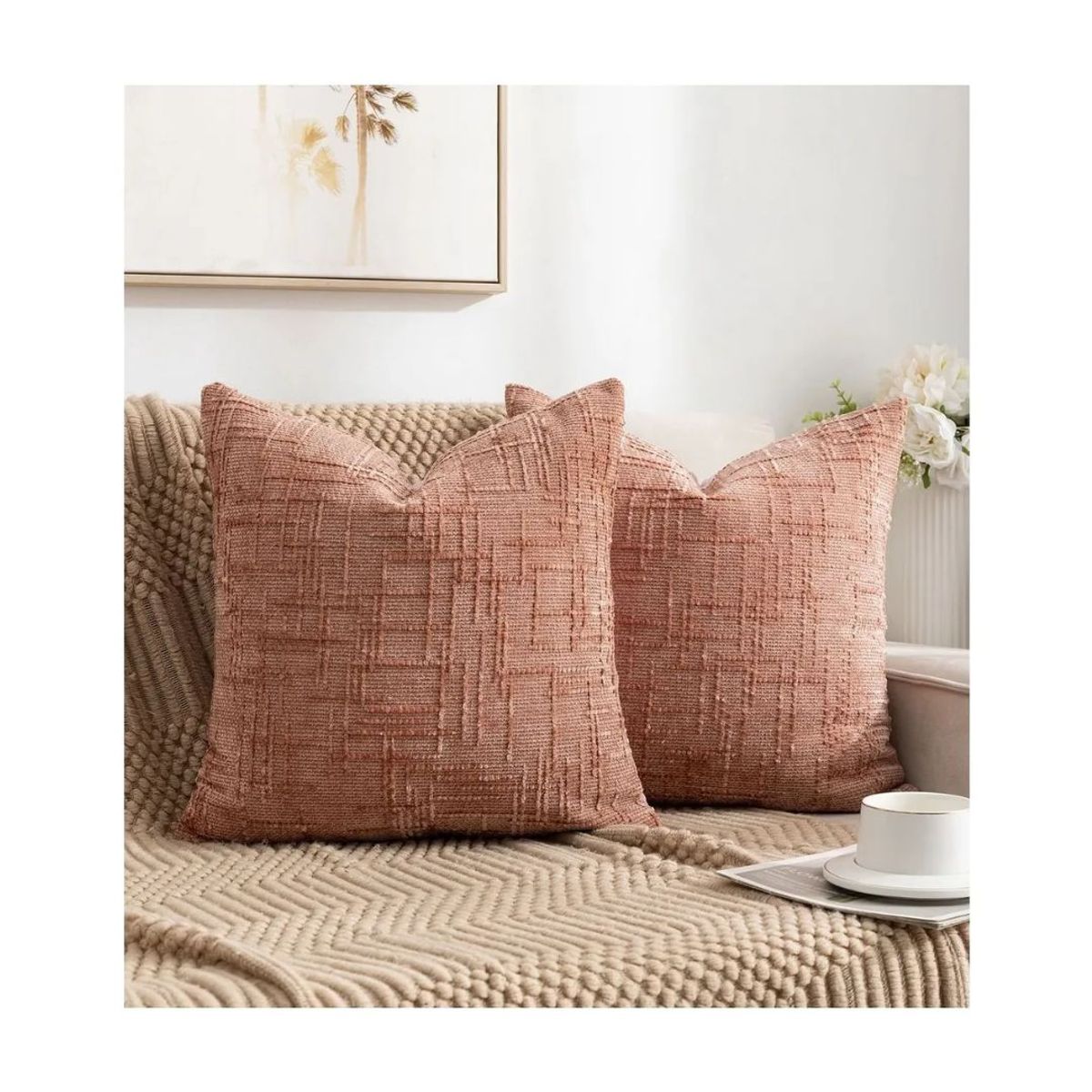 GENERICO - Set De Piecera + 2 Fundas Chenille 2 Plazas/King - Rosado
