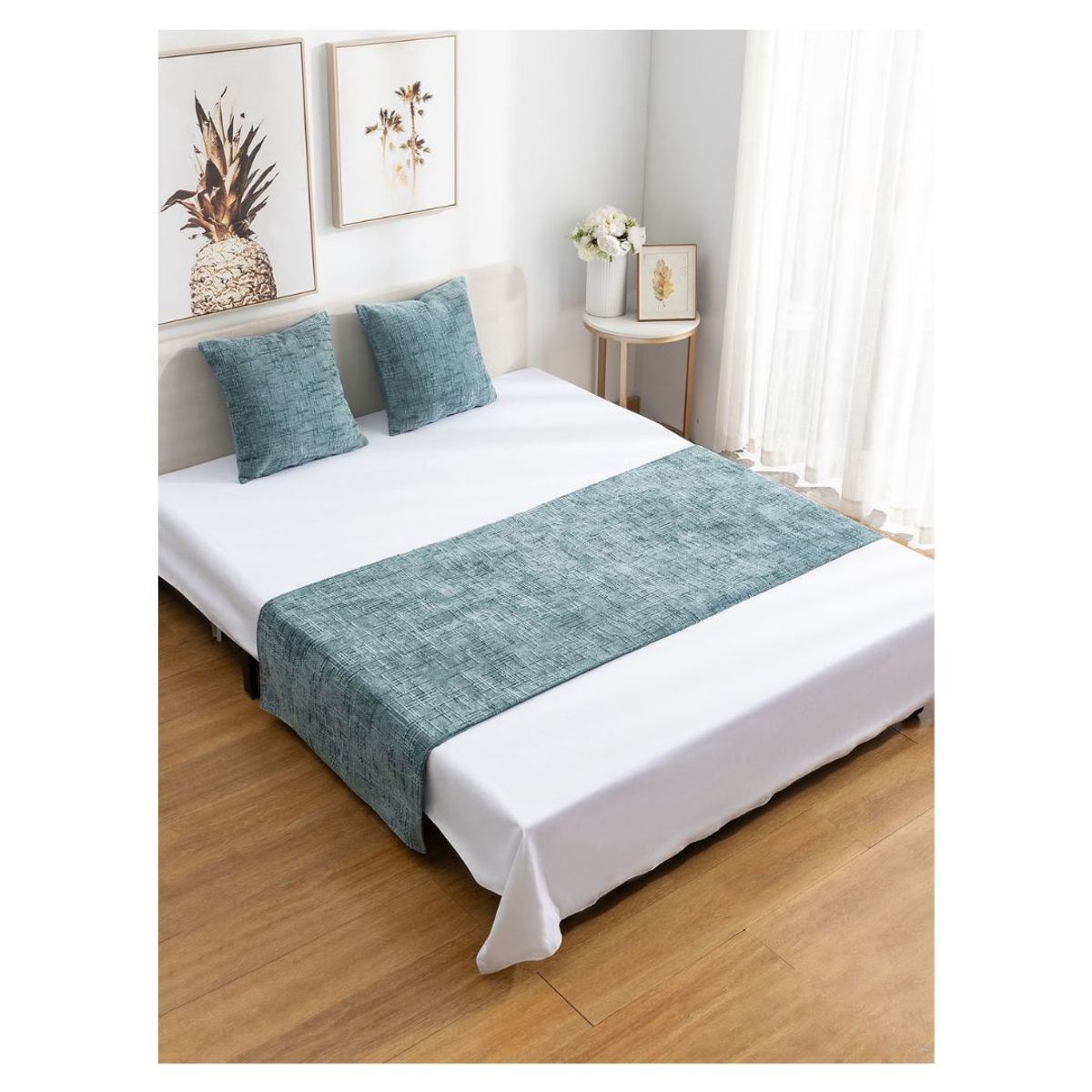 GENERICO - Set De Piecera + 2 Fundas Chenille 2 Plazas/King - Celeste