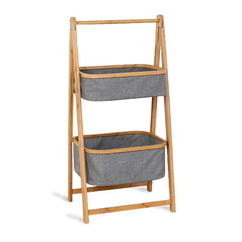 JAVIMATE - Estante de Almacenamiento Plegable Organizador 2 Niveles Cestas de Tela Gris