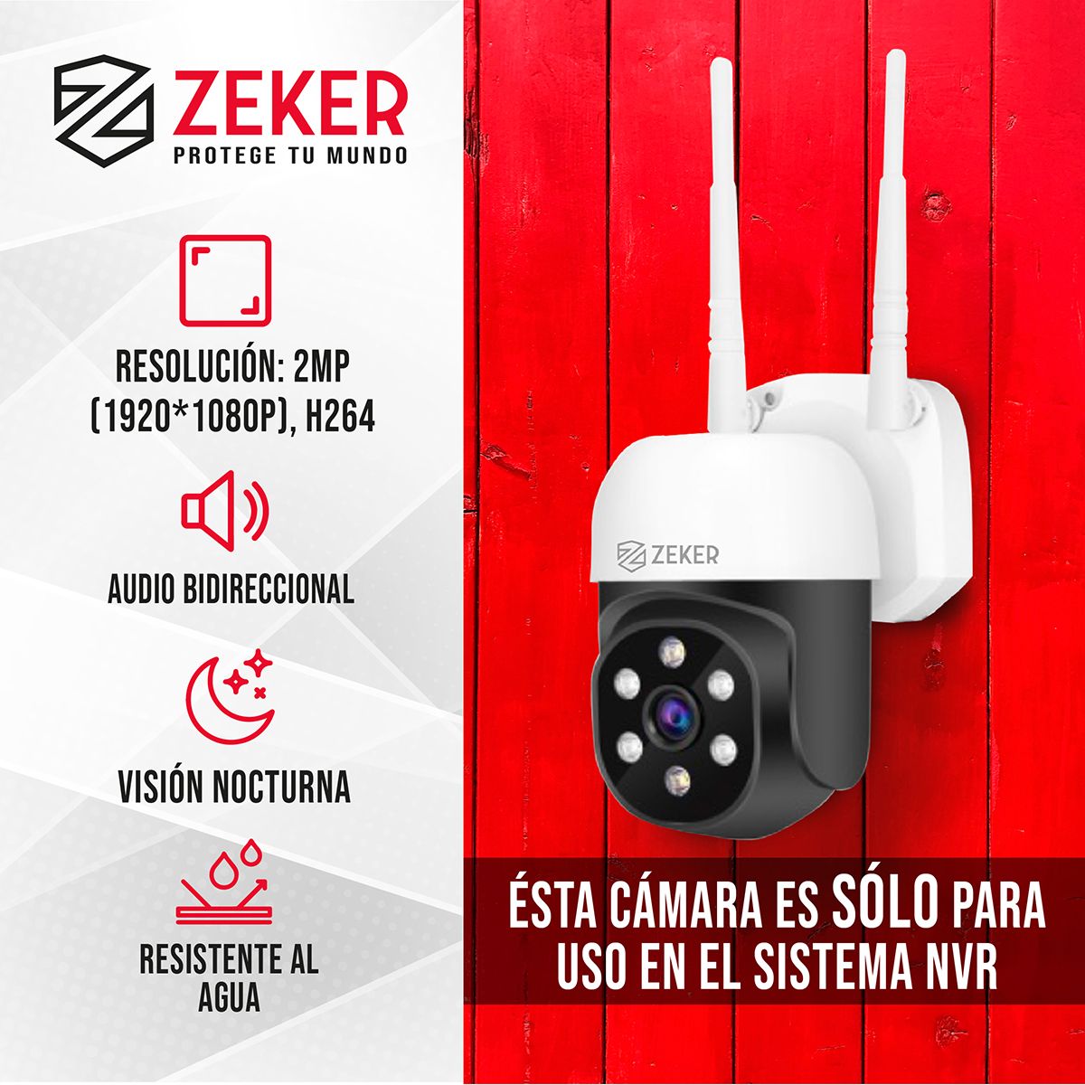 ZEKER - Camara De Seguridad 2mp Para Sistema Nvr Zeker Ip66 Wifi Ext