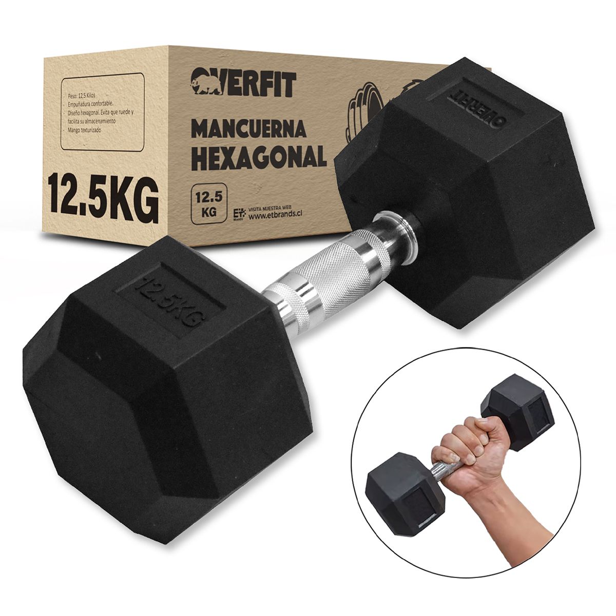 OVERFIT - Mancuerna Hexagonal 12.5 Kg Acero Y Caucho Overfit