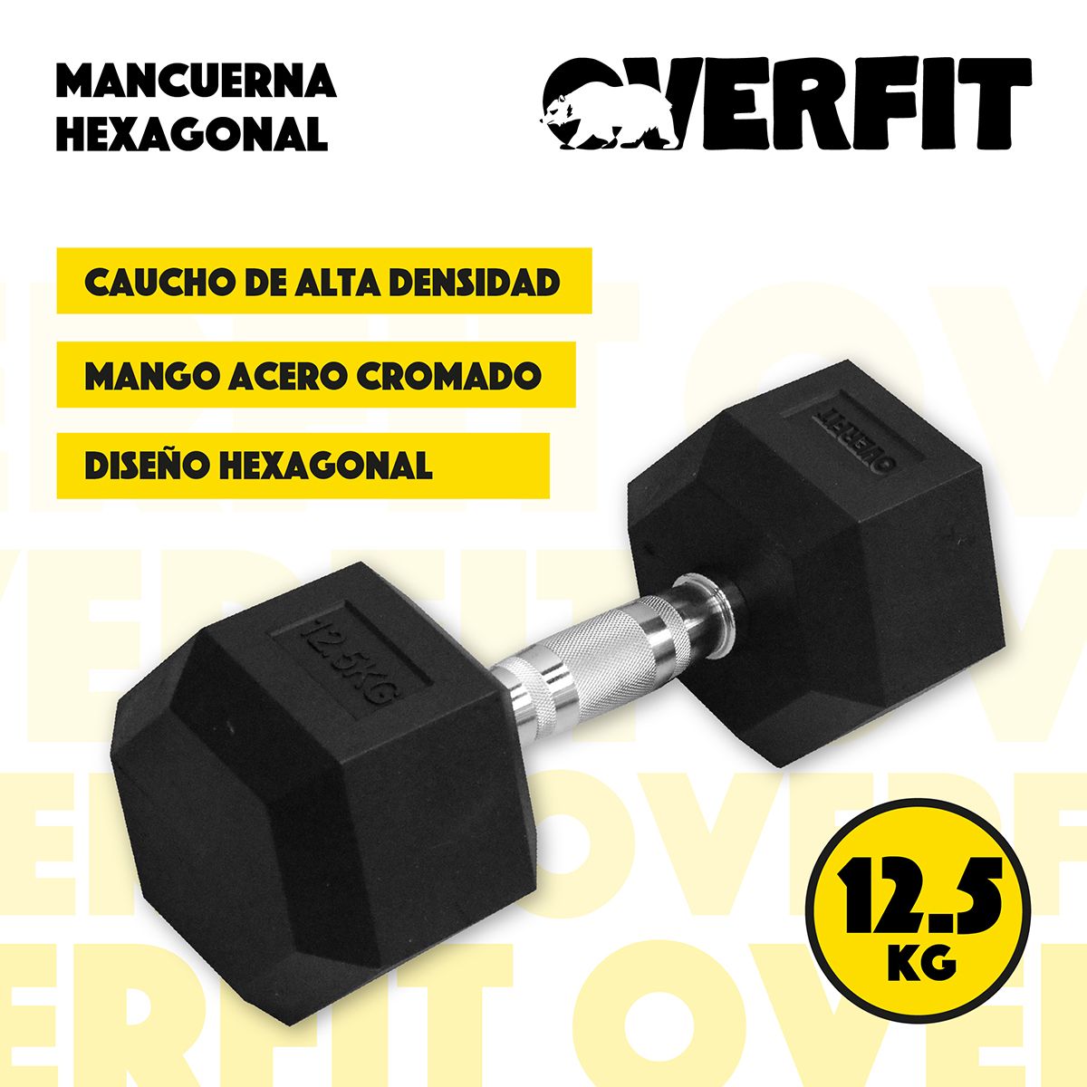 OVERFIT - Mancuerna Hexagonal 12.5 Kg Acero Y Caucho Overfit