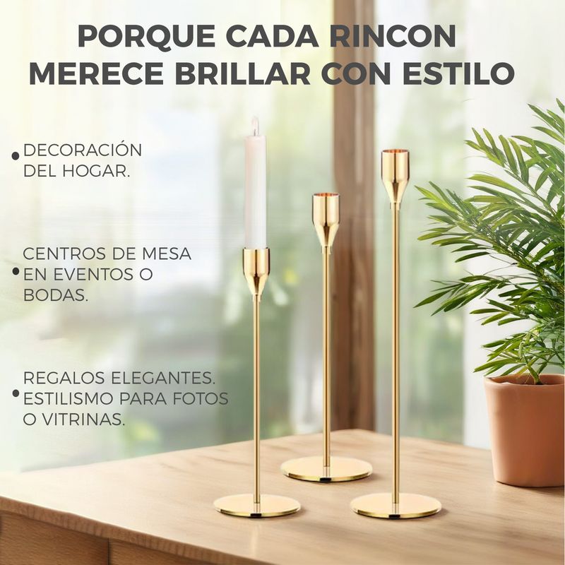 MUNDO ONLINE - Candelabro 3 Piezas Porta Vela Centro de Mesa Clasic Gold