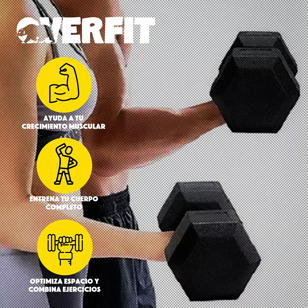 OVERFIT - Mancuerna Hexagonal 20Kg  Acero Y Caucho Overfit Fitness