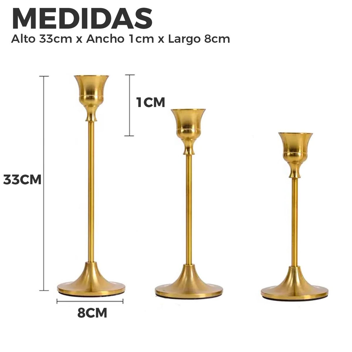 MUNDO ONLINE - Candelabro 3 Piezas Porta Vela Centro Mesa Campana Europeo