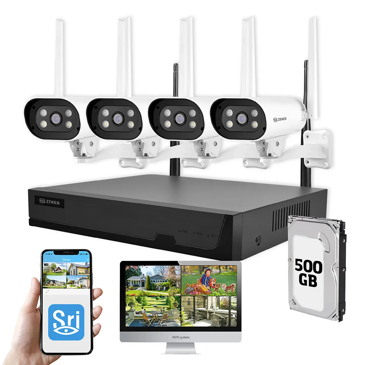 ZEKER - Kit Nvr Camaras Zeker Seguridad 1080p FHD + Disco Duro 500gb