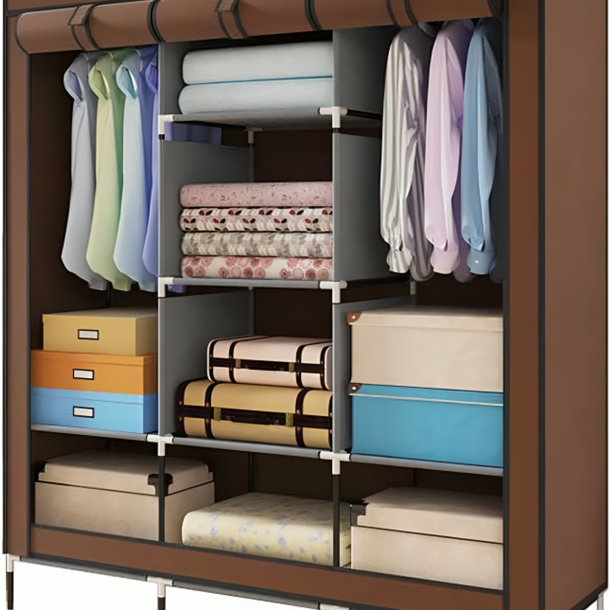 SIRENA - Ropero de tela marrón armable 30×45×75 cm con estructura liviana