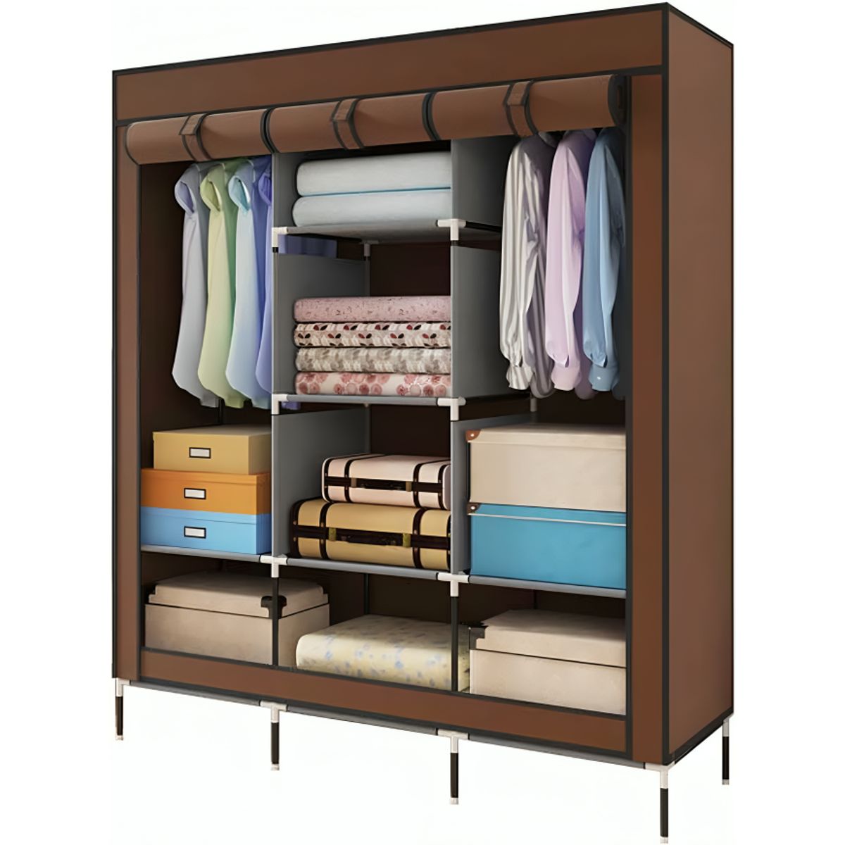 SIRENA - Ropero de tela marrón armable 30×45×75 cm con estructura liviana