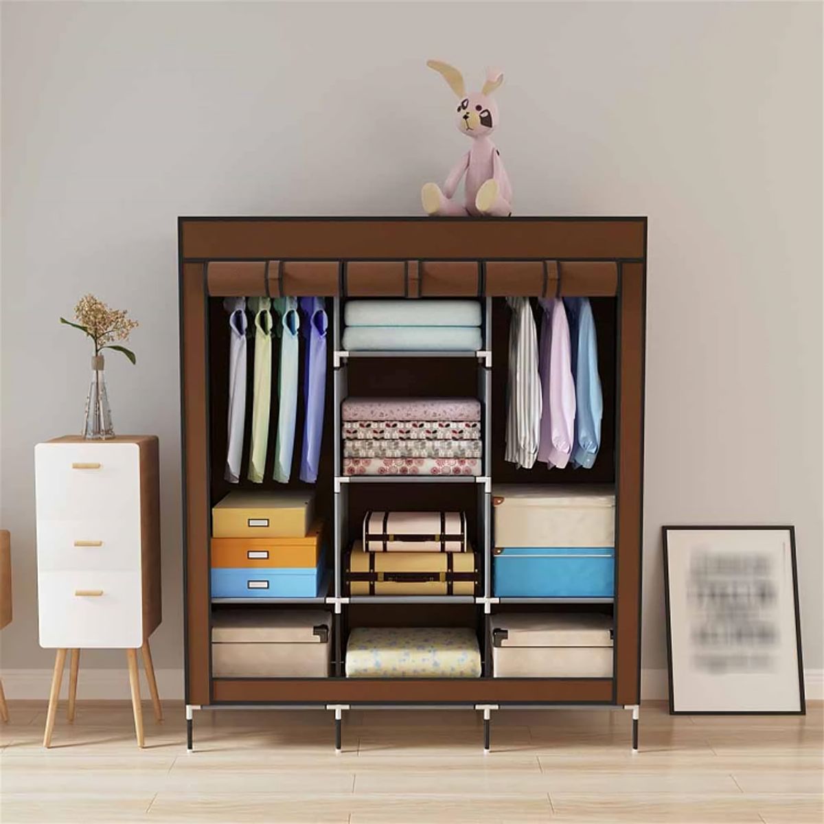 SIRENA - Ropero de tela marrón armable 30×45×75 cm con estructura liviana