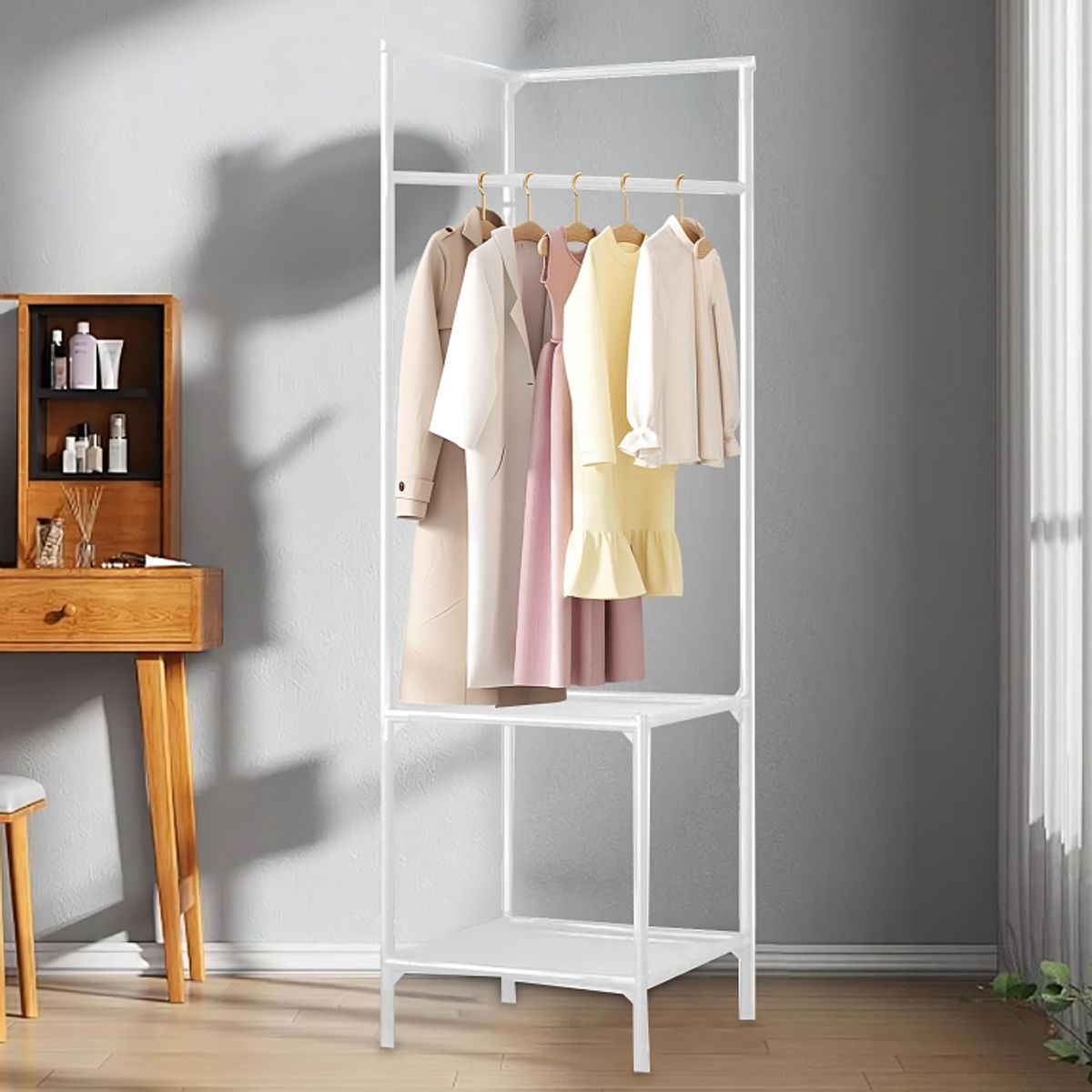 SIRENA - Perchero organizador de ropa y zapatos blanco de 188 cm de altura