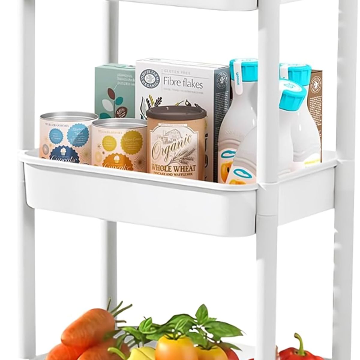 SIRENA - Carrito organizador blanco de 3 niveles para cocina u oficina