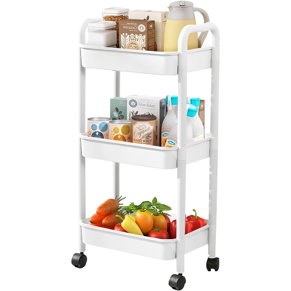 SIRENA - Carrito organizador blanco de 3 niveles para cocina u oficina