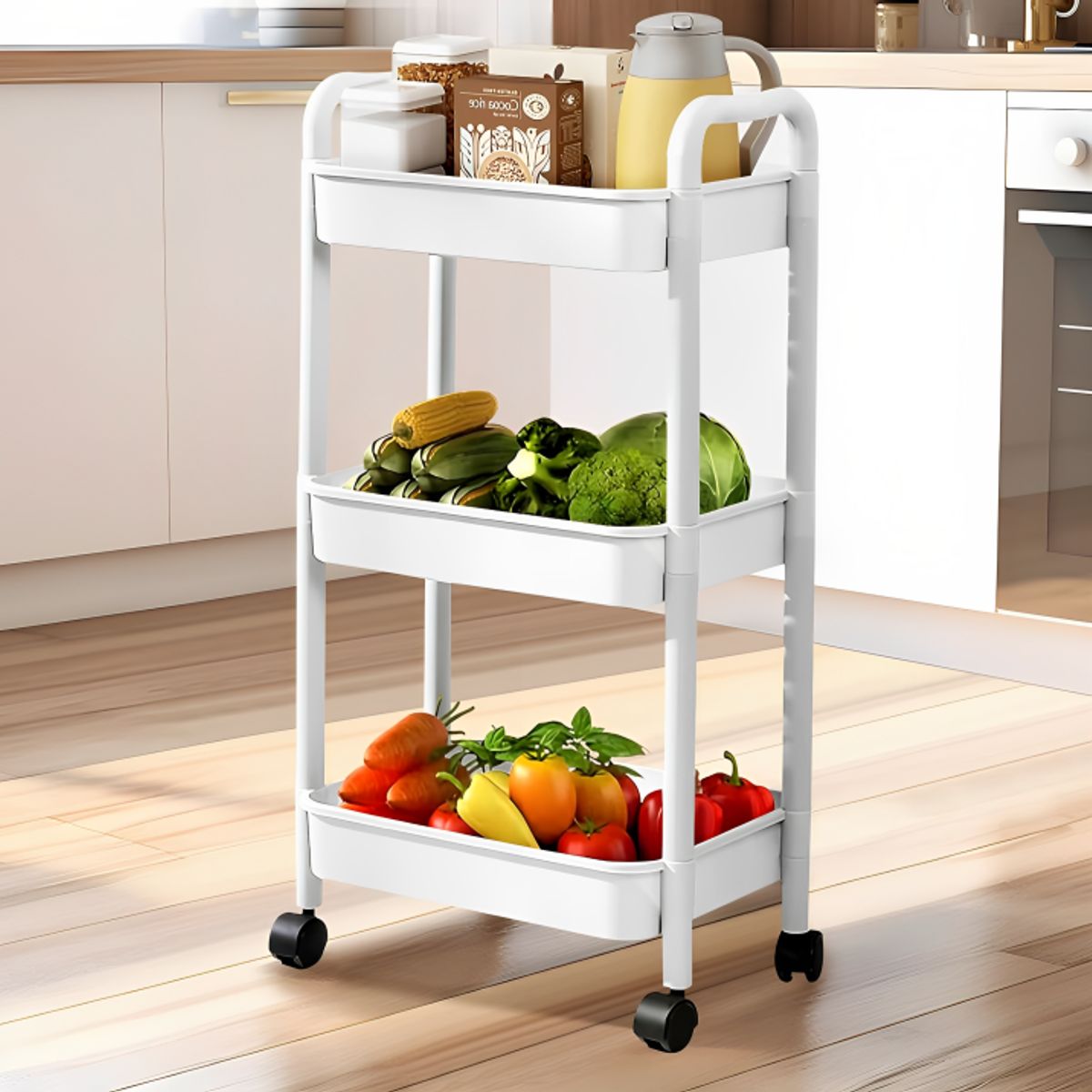SIRENA - Carrito organizador blanco de 3 niveles para cocina u oficina