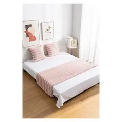 GENERICO - Set de Piecera + 2 Fundas Peluda Líneas 70 x 210 cm - Rosado