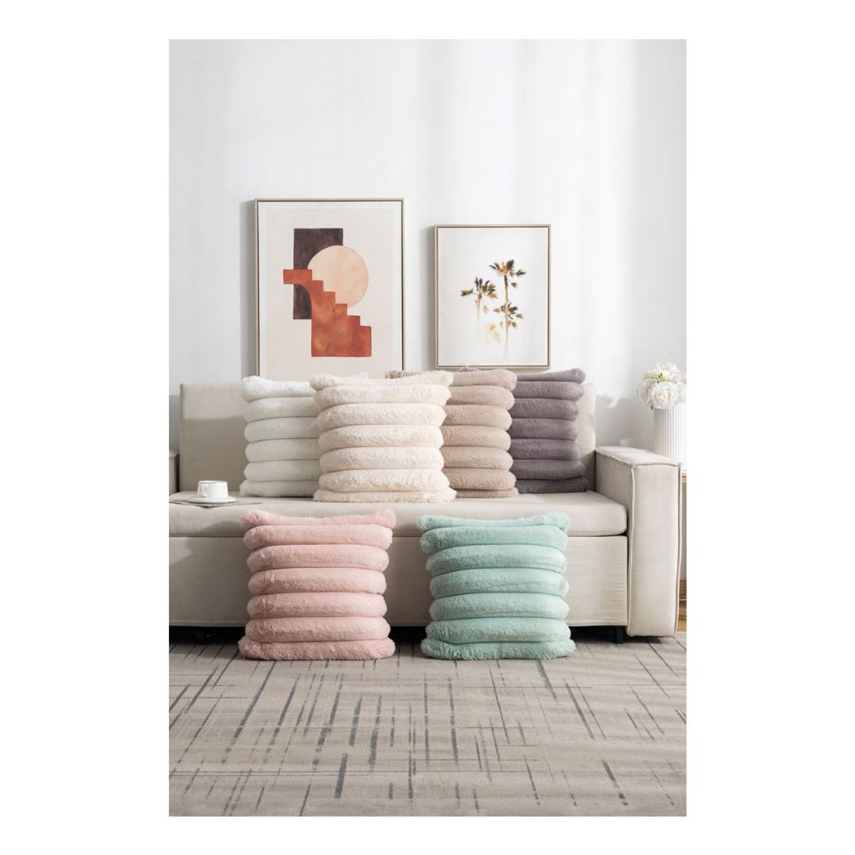 GENERICO - Set de Piecera + 2 Fundas Peluda Líneas 70 x 210 cm - Rosado