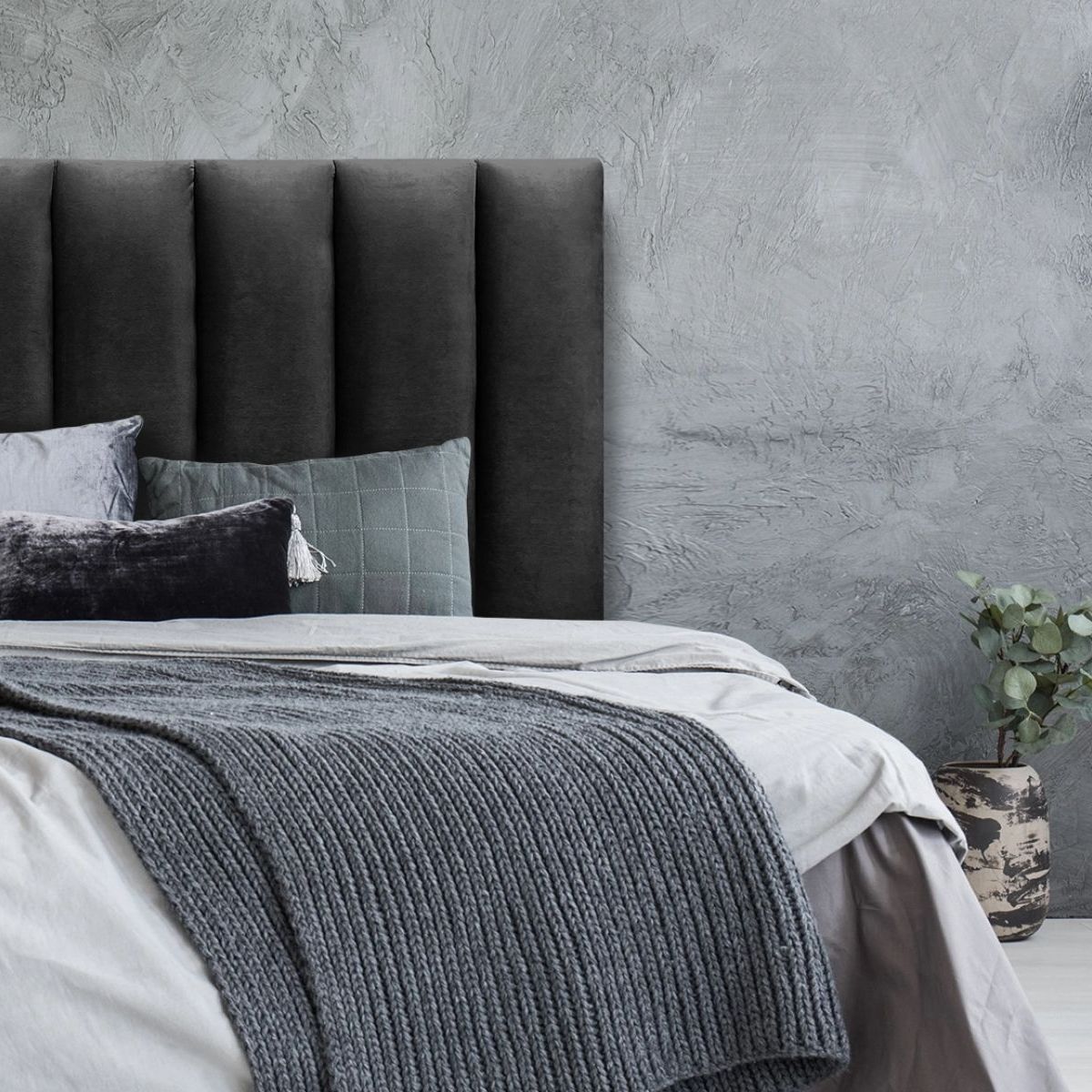 GENERICO - Respaldo 2 Plazas De Cama Estilo Rayas Negro Lino