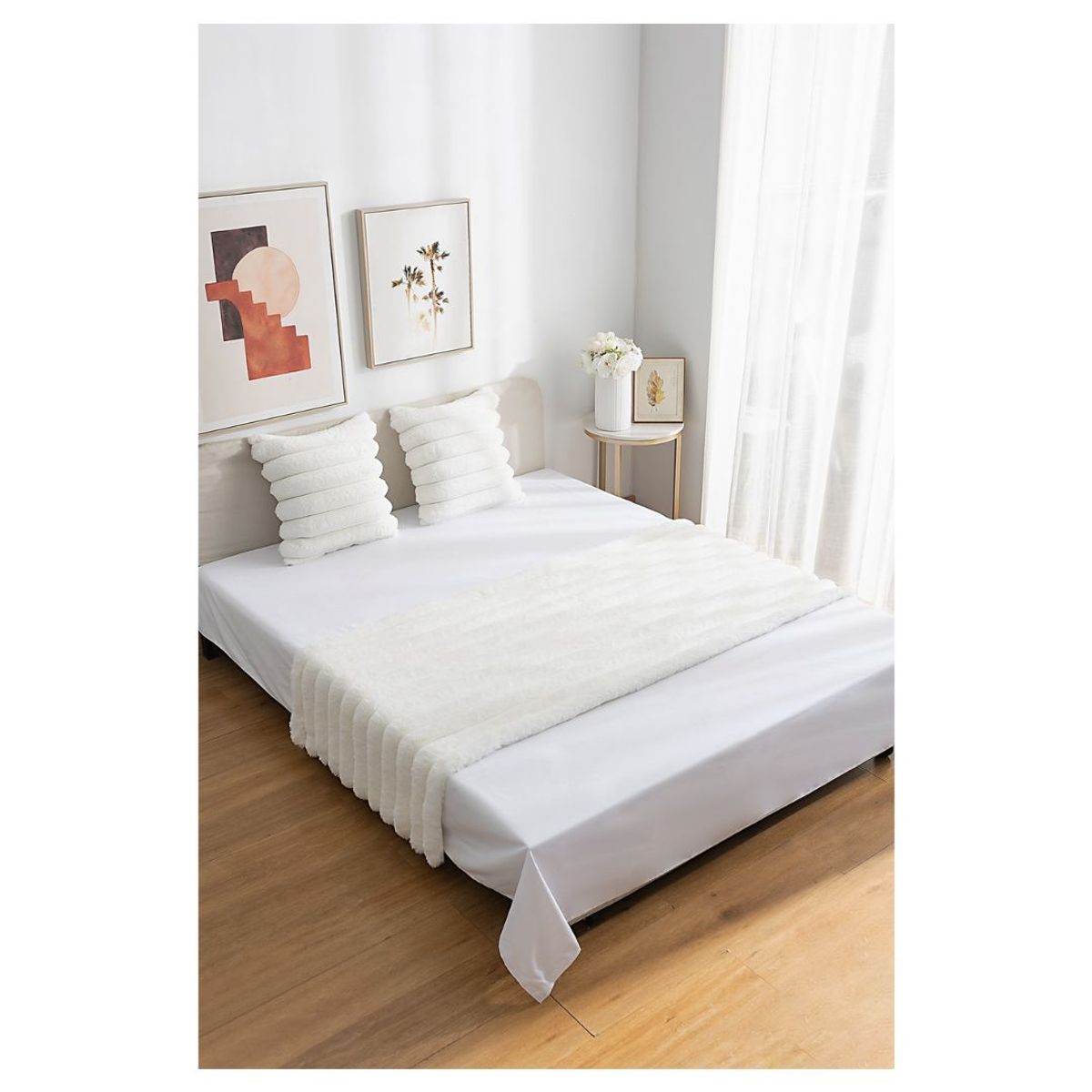 GENERICO - Set de Piecera + 2 Fundas Peluda Líneas 70 x 210 cm - Blanco