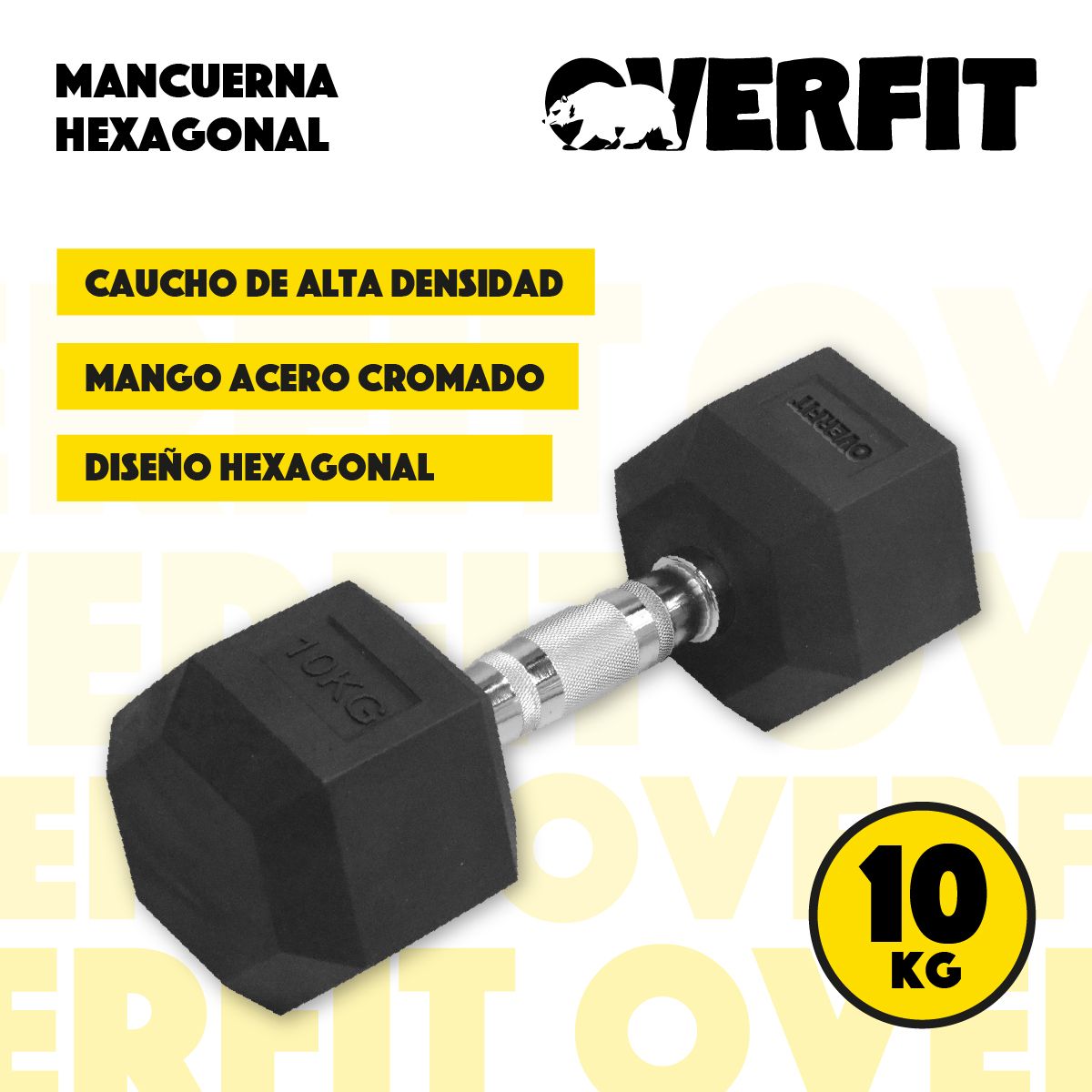 OVERFIT - Mancuerna Hexagonal 10 Kg Acero Y Caucho Overfit