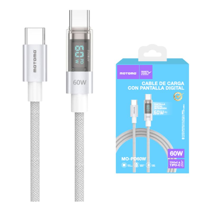 MOTOMO - Cable Usb 60w 1m Tipo-c/tipo-c Pantalla Led Motomo Mo-pd60w