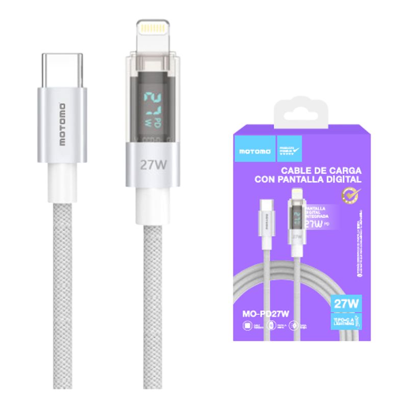 MOTOMO - Cable Usb 27w 1m Tipo-c/lightning Pantalla Motomo Mo-pd27w