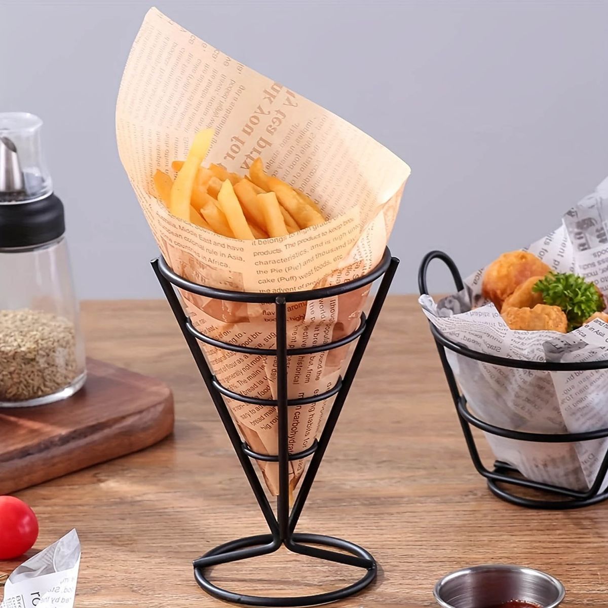 SUNNEX - CONO ALAMBRE NEGRO CON BASE PARA PAPAS FRITAS DIA 10 X 15 CM