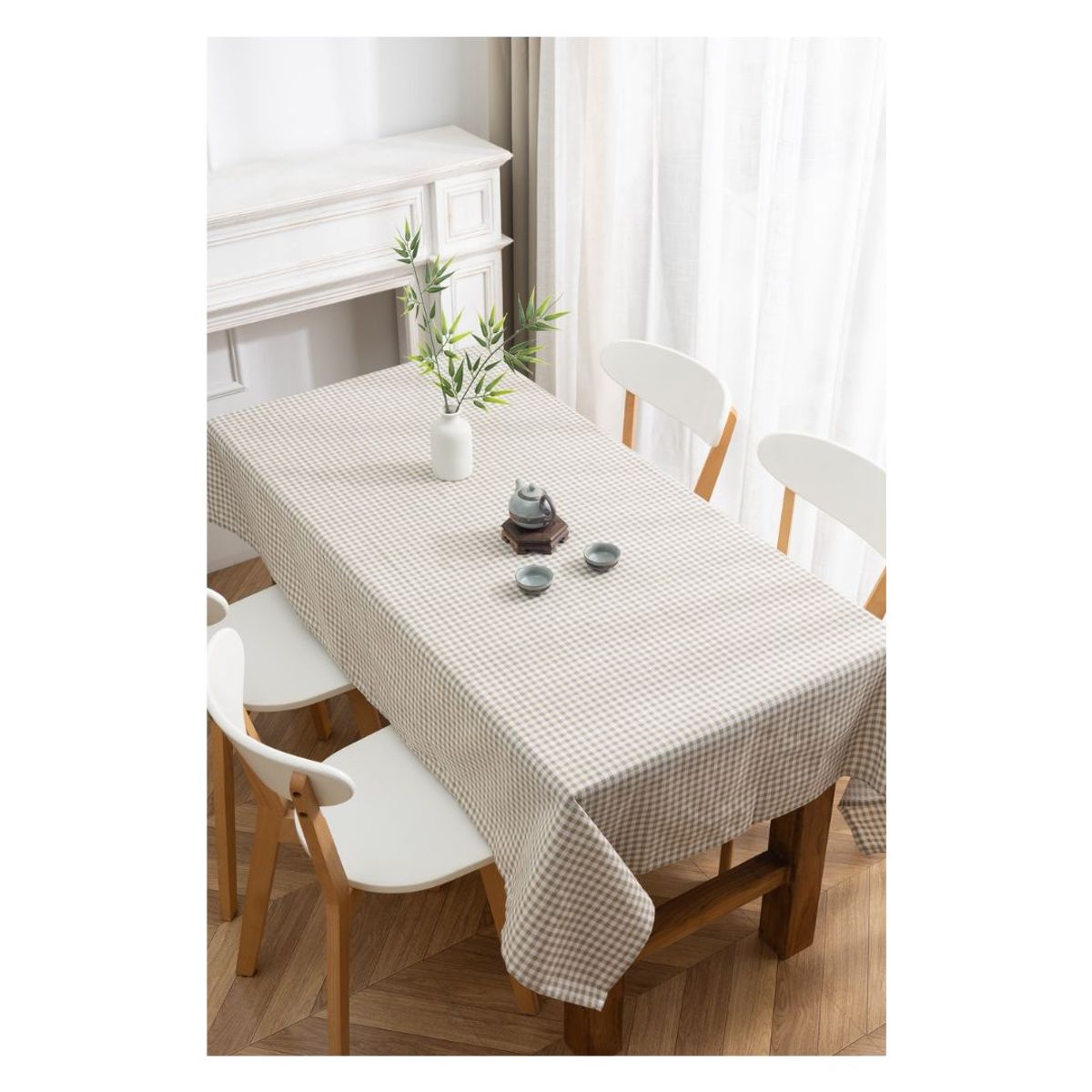 GENERICO - Mantel de Lino 140 x 220 cm - Beige Cuadrille M3