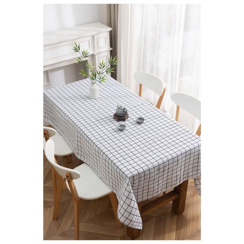 GENERICO - Mantel de Lino 140 x 220 cm - Blanco Cuadrille M4
