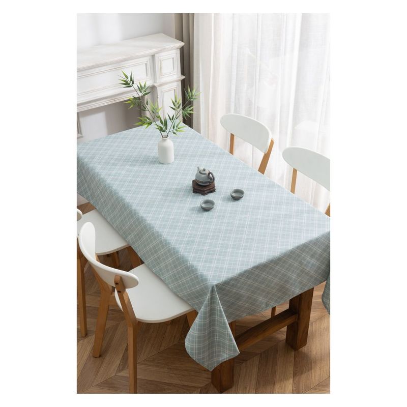 GENERICO - Mantel de Lino 140 x 220 cm - Celeste Cuadrille M5