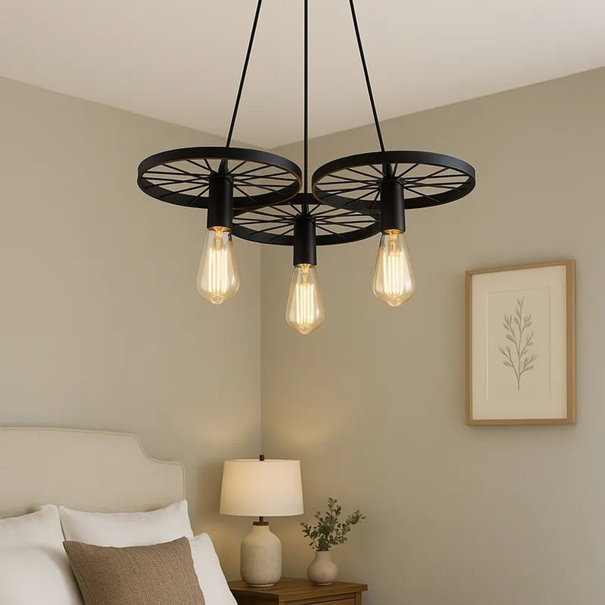 GENERICO - Lampara Colgante Techo Retro Decorativo Ruedas Vintage Led Negro.