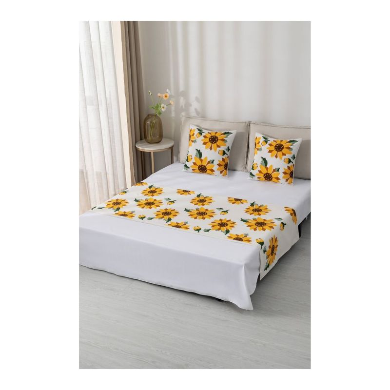 GENERICO - Piecera Bordada 2 Plazas 70 x 210 cm Girasoles