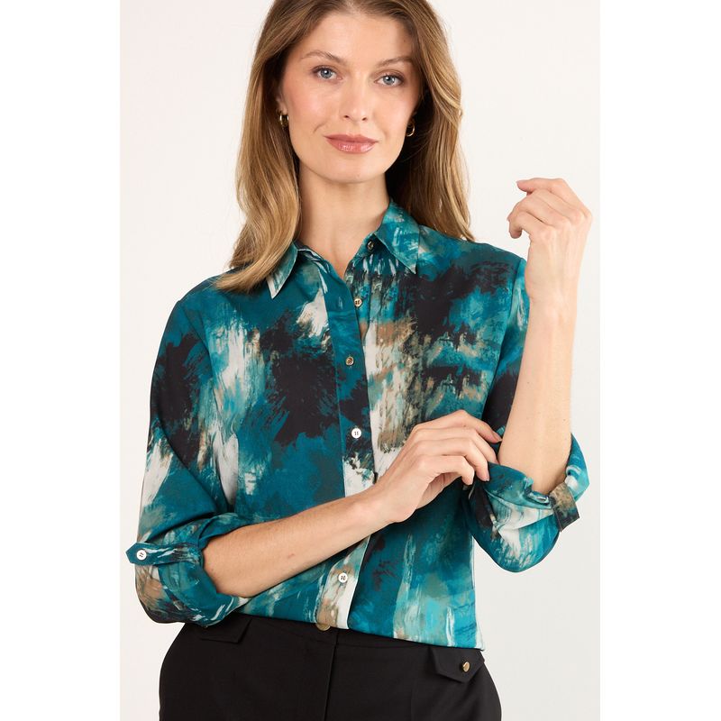 MA GRIFFE - Blusas Manga Larga Mujer Petroleo Magriffe