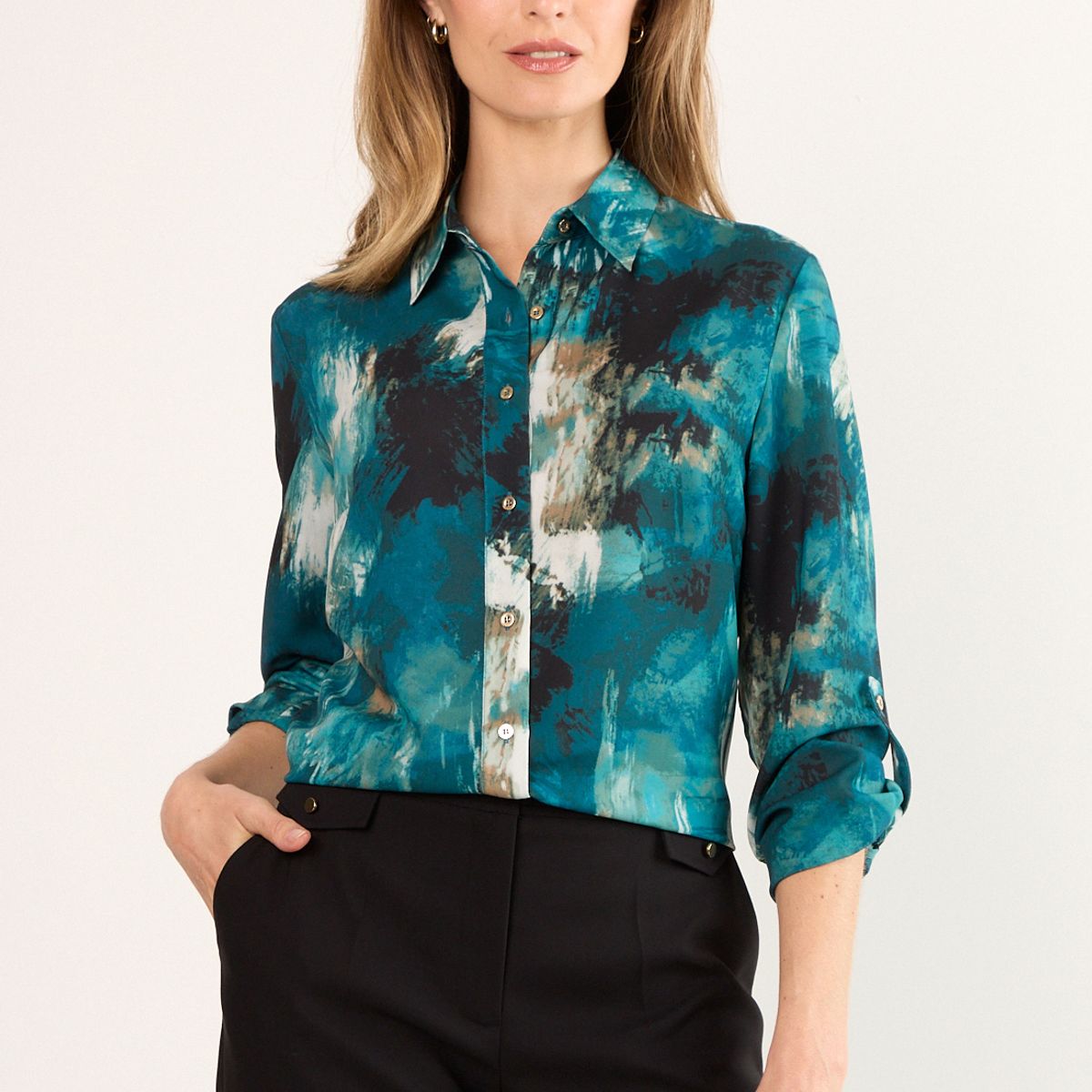 MA GRIFFE - Blusas Manga Larga Mujer Petroleo Magriffe