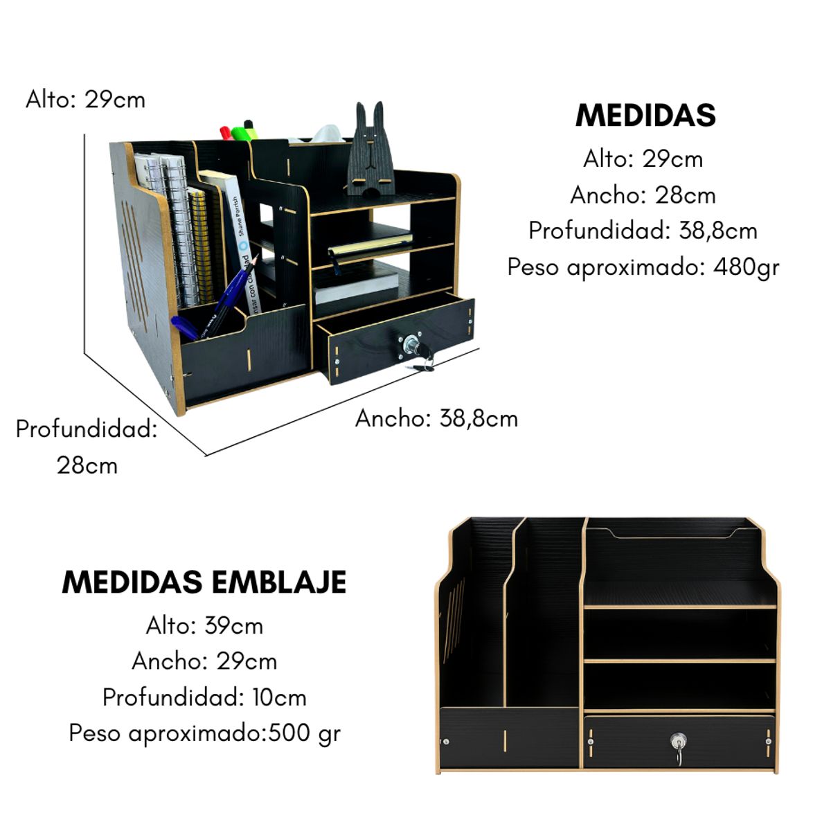 GENERICO - Organizador De Lápices Plumones Escritorio Oficina Con Llave