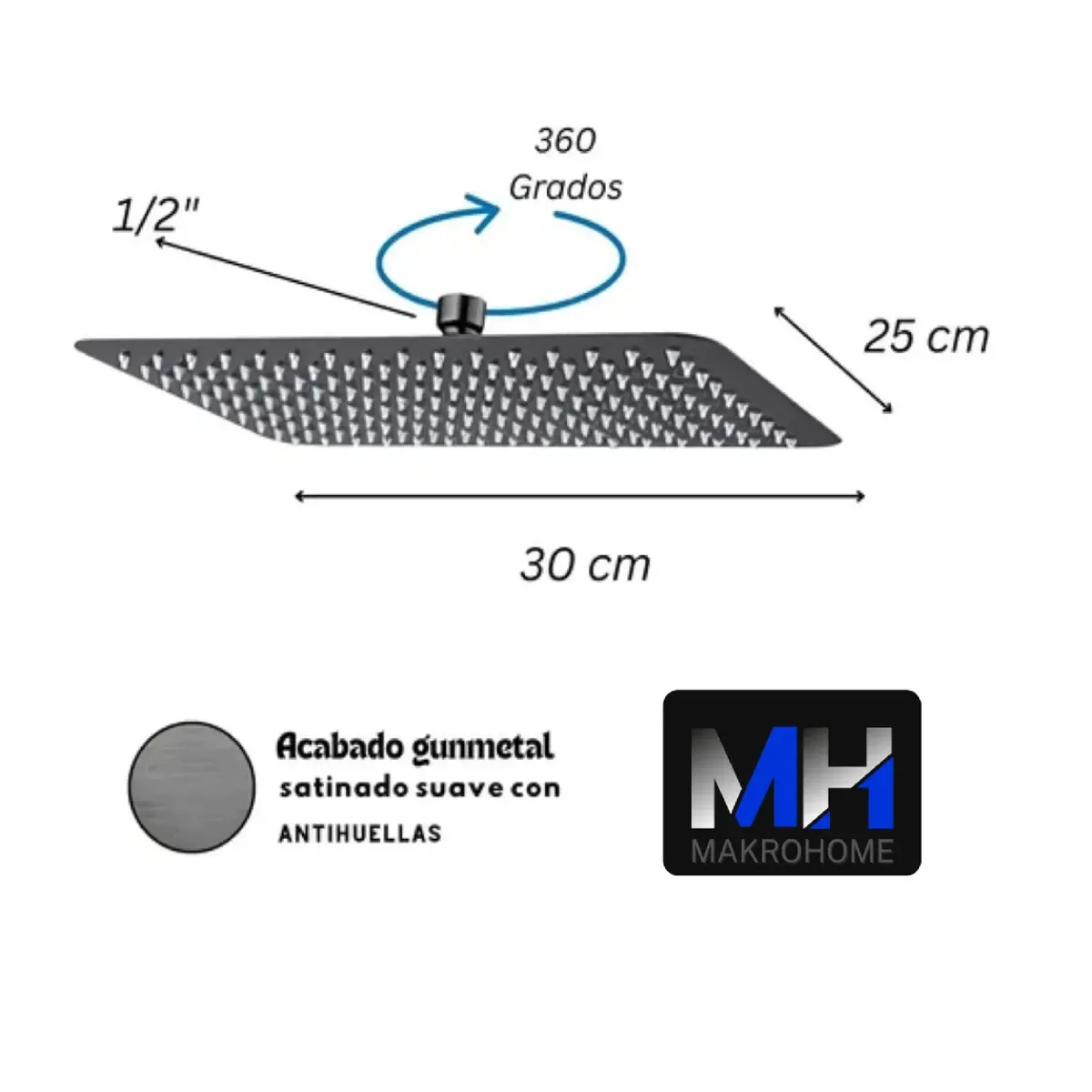 TAUMM - Brazo De Ducha 40cm + Plato De Ducha 20x30cm Gunmetal Taumm.