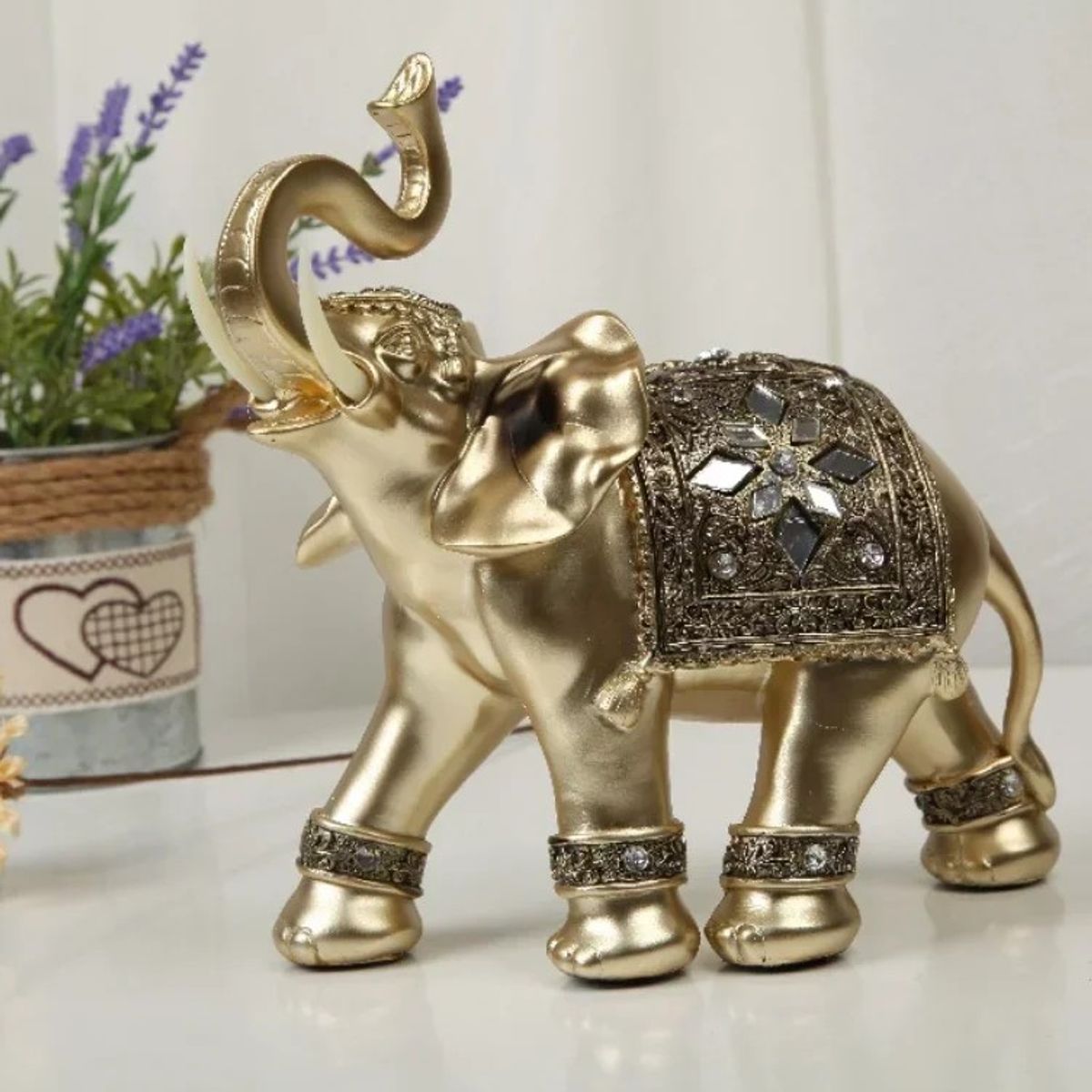 GENERICO - Elefante Decorativo Dorado 15x15 cm Atraer Suerte Y Armonía al hogar